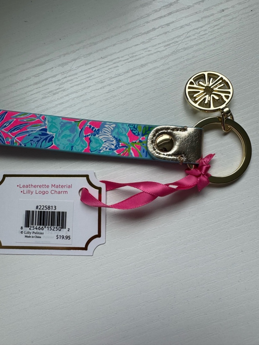 Lilly Pulitzer Pink & Aqua Tropical Wristlet Keychain - Picture 3 of 3